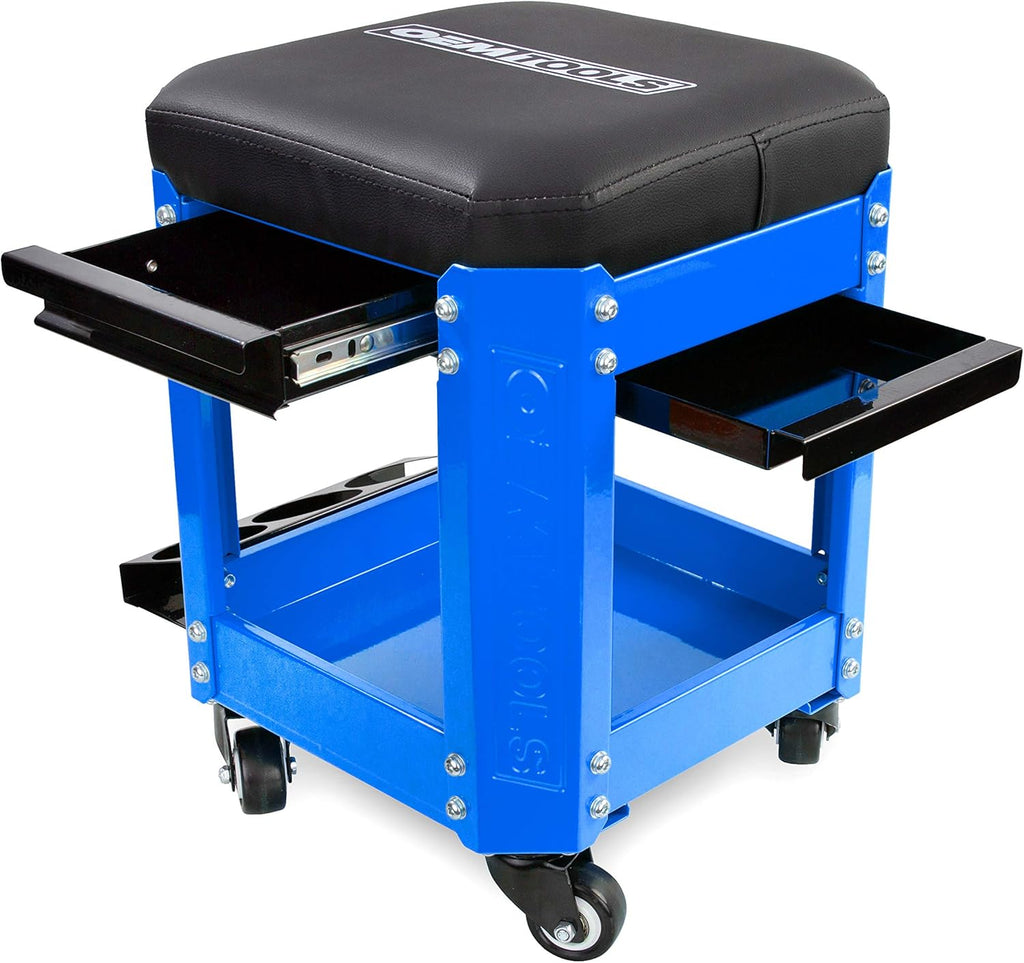 Green Rolling Workshop Mechanics Creeper Seat with 2 Tool Storage Drawers D741
