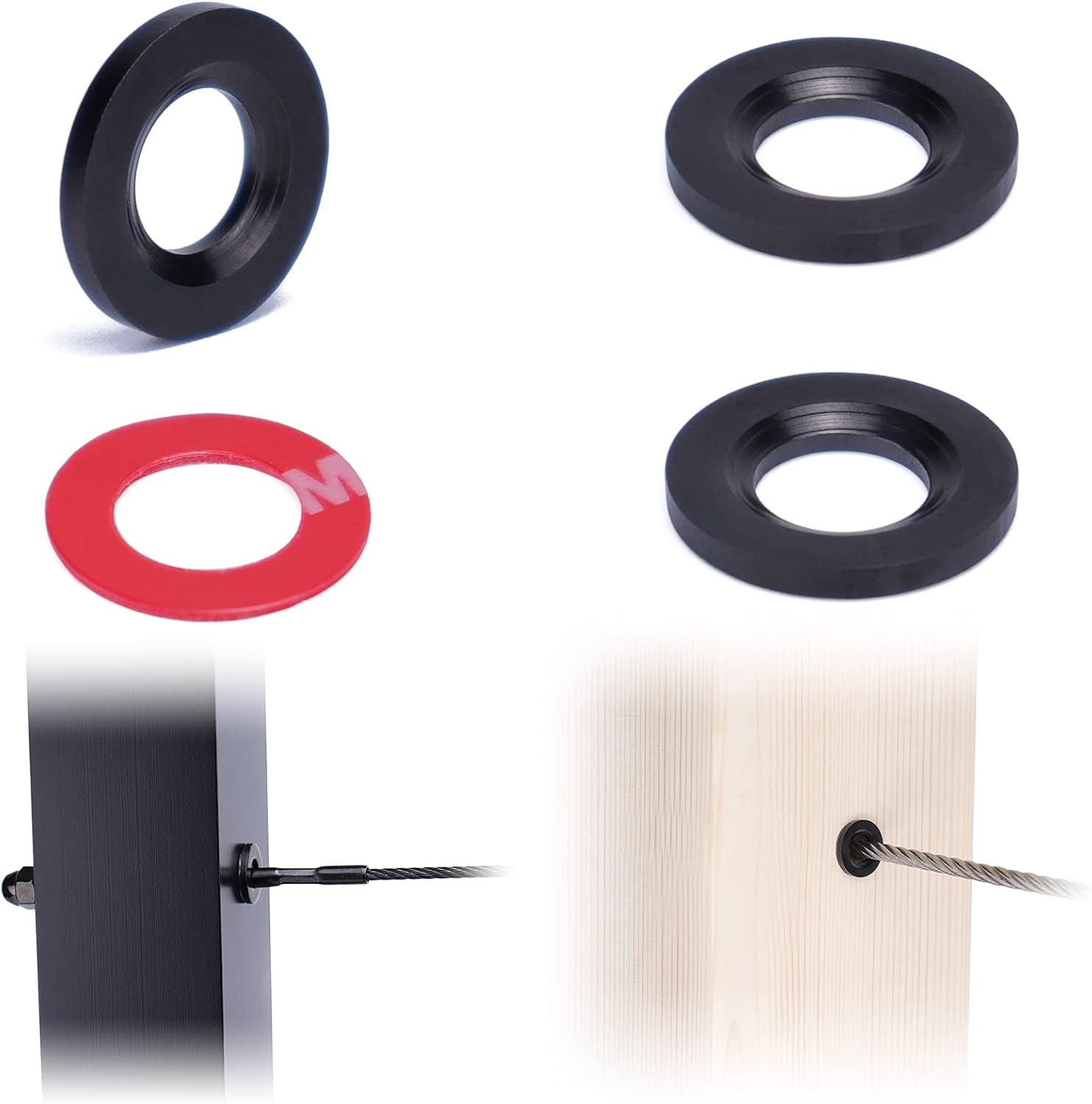20Pack Cable Railing Kit Black Protector Sleeve Adhesive Grommet for 1/8 5/32 3/16 Wire Rope Wood Metal Posts T316 Stainless Steel T72107