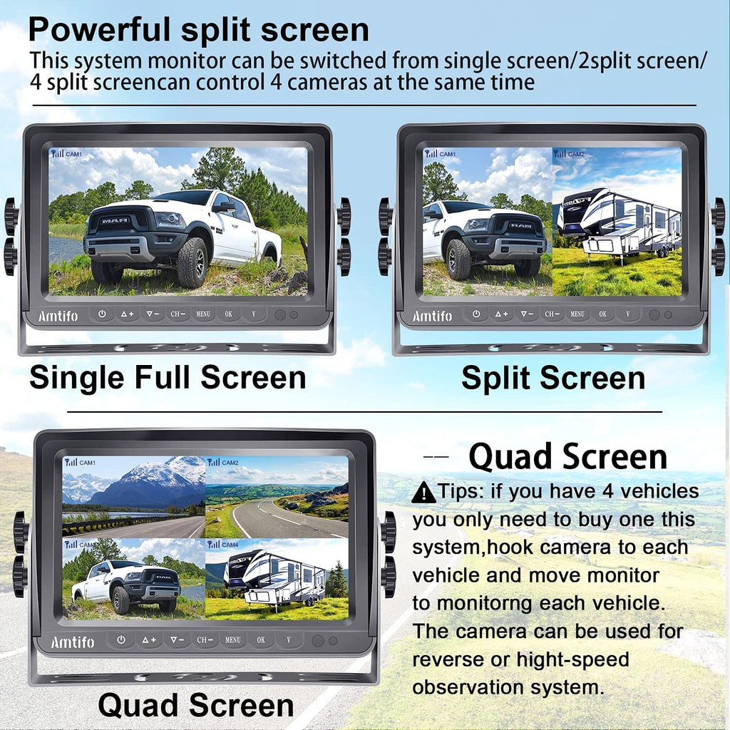 Wireless 4 Rear View Cameras with 7" Monitor for RVs E44569