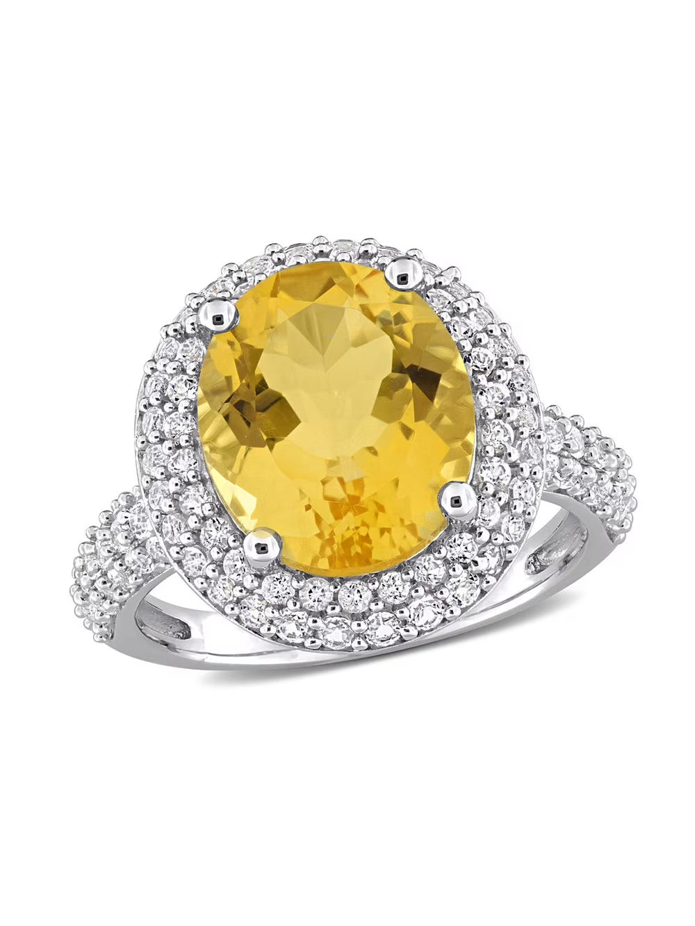 Citrine and White Topaz Halo Ring in Sterling Silver C355