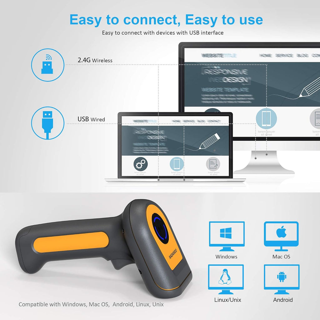 Cordless 2D Handheld Barcode Scanner with USB Dongle F358175