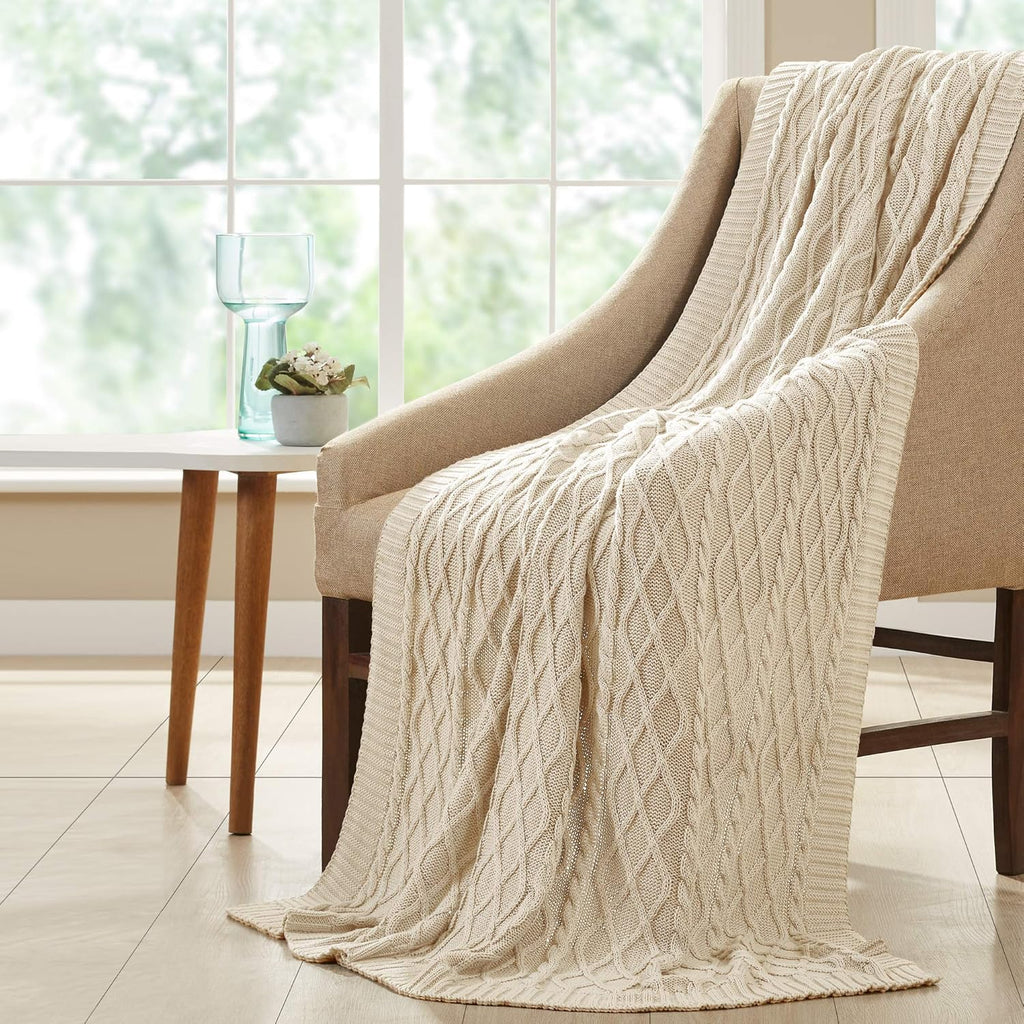 Oversized Cable Knit Throw, 50 x 70, Light Sand Z427
