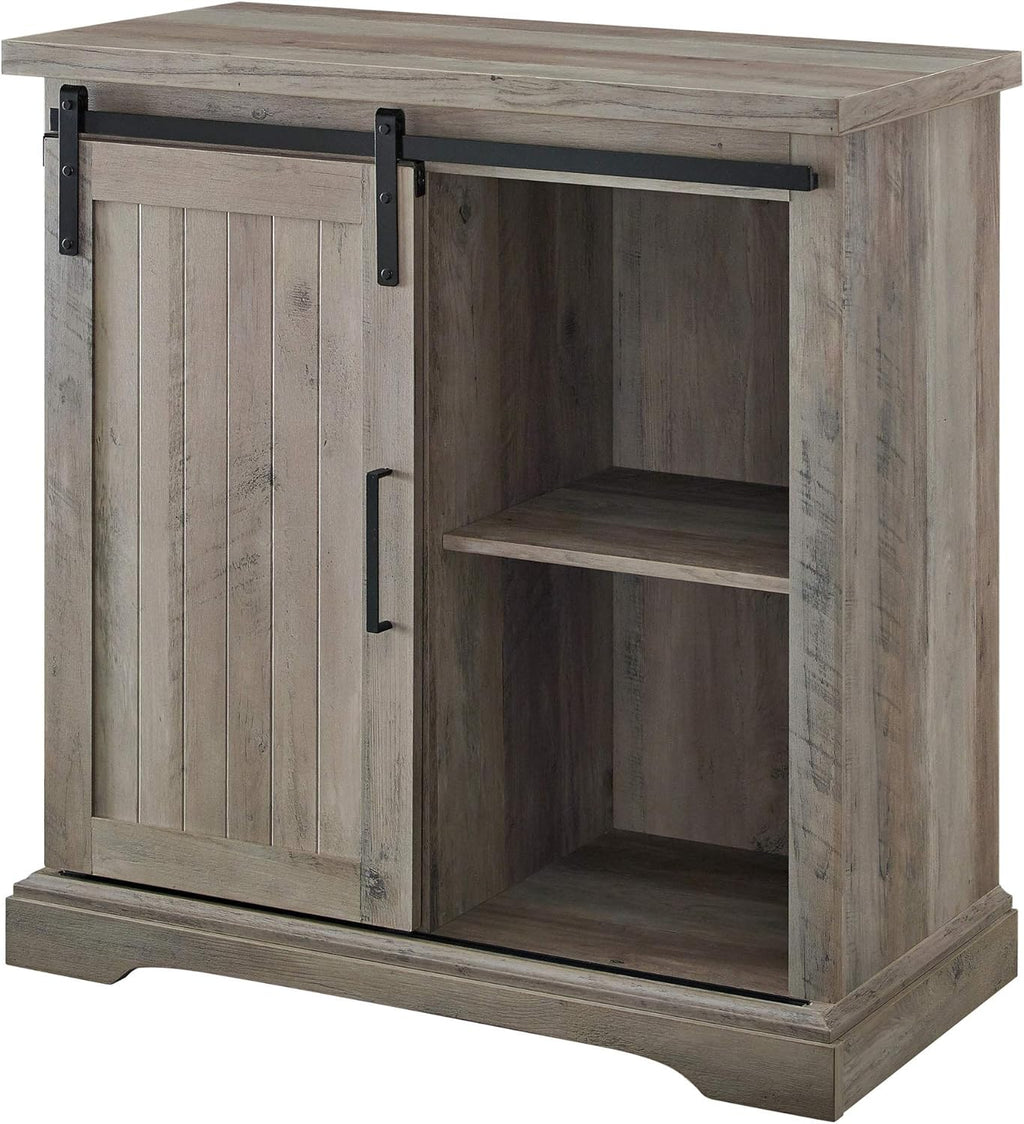 White Oak Sliding Slat Door Storage Cabinet A9558