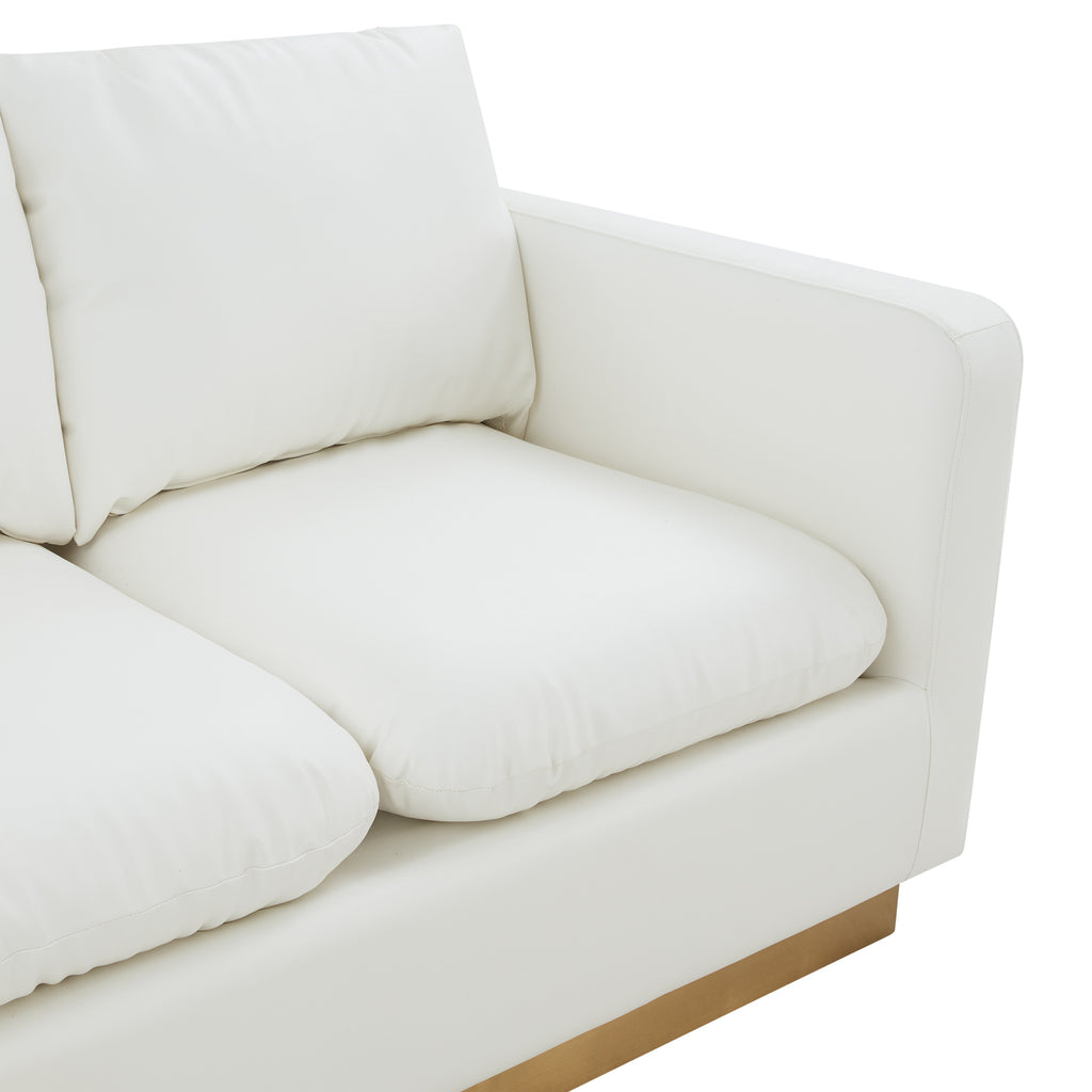 Modern Mid-Century Upholstered Leather Loveseat with Gold Frame S9134