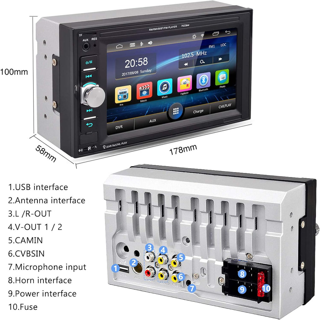 6.2 Inch Double Din Touchscreen Car Radio with Bluetooth P92378