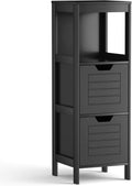 Espresso Wood Bathroom Floor Cabinet with 2 Adjustable Drawers W26532