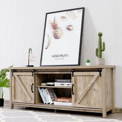 TV Stand with Cabinet Sliding Barn Door X9506