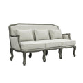 Cream Linen & Brown Sofa with 3 Pillows W9006