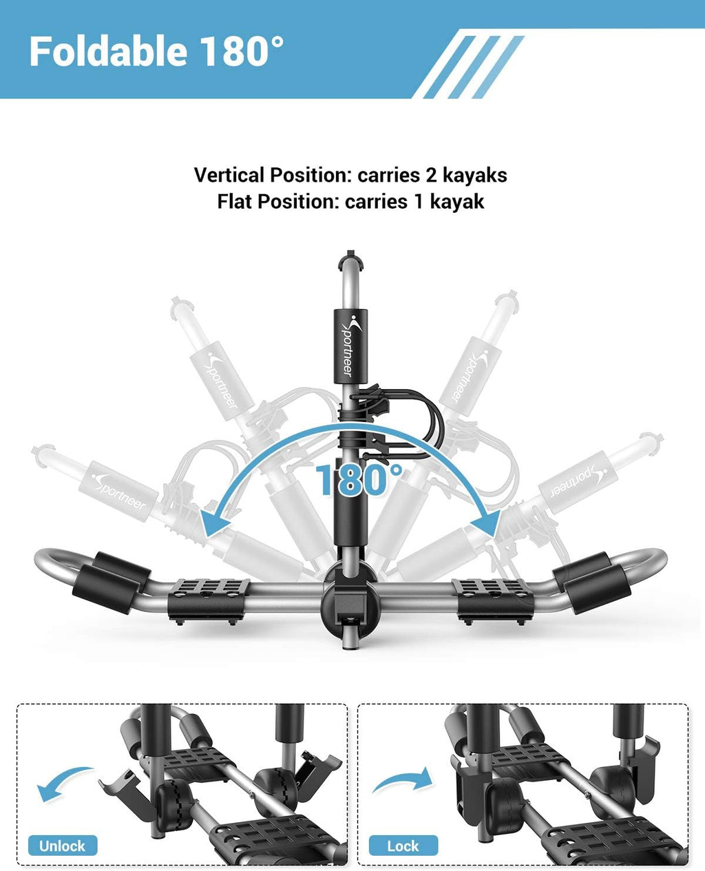 Kayak Roof Rack for 2 Kayaks Folding Aluminum Kayak Carrier J Bar with Paddle Holder A203124