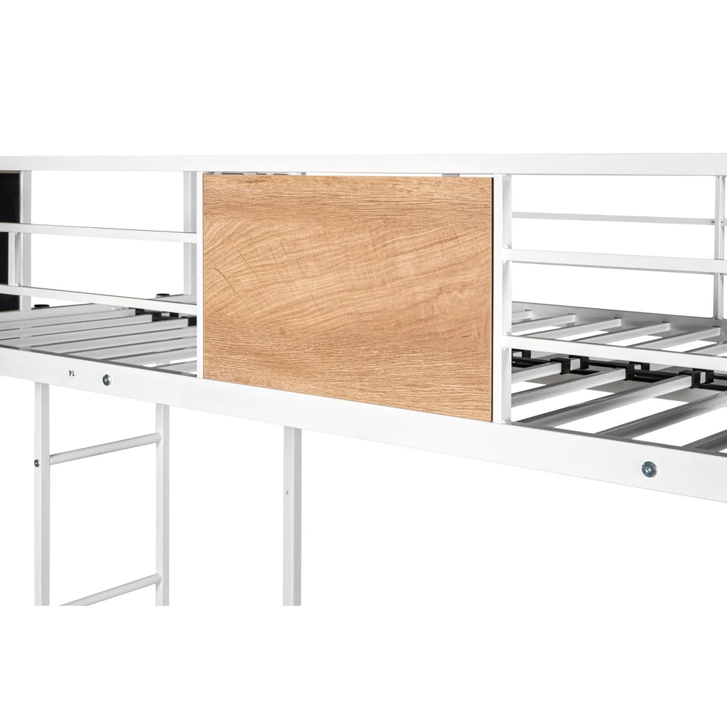Twin Over Twin Full Metal Bunk Bed Frames with Trundle & Two-Side Ladders A545