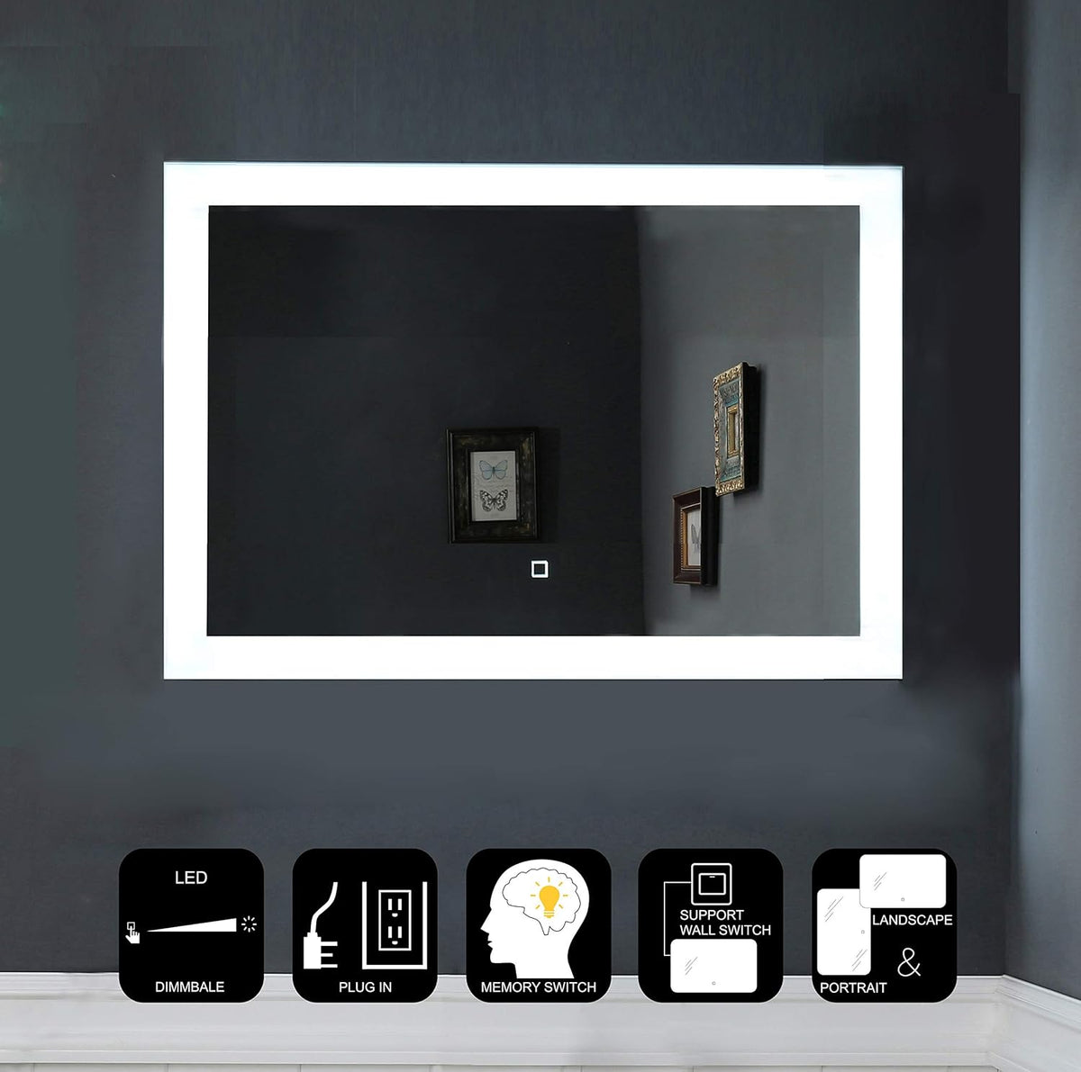 Dimmable LED Bathroom Mirror Wall Mounted Vanity Mirror with Touch Button M304