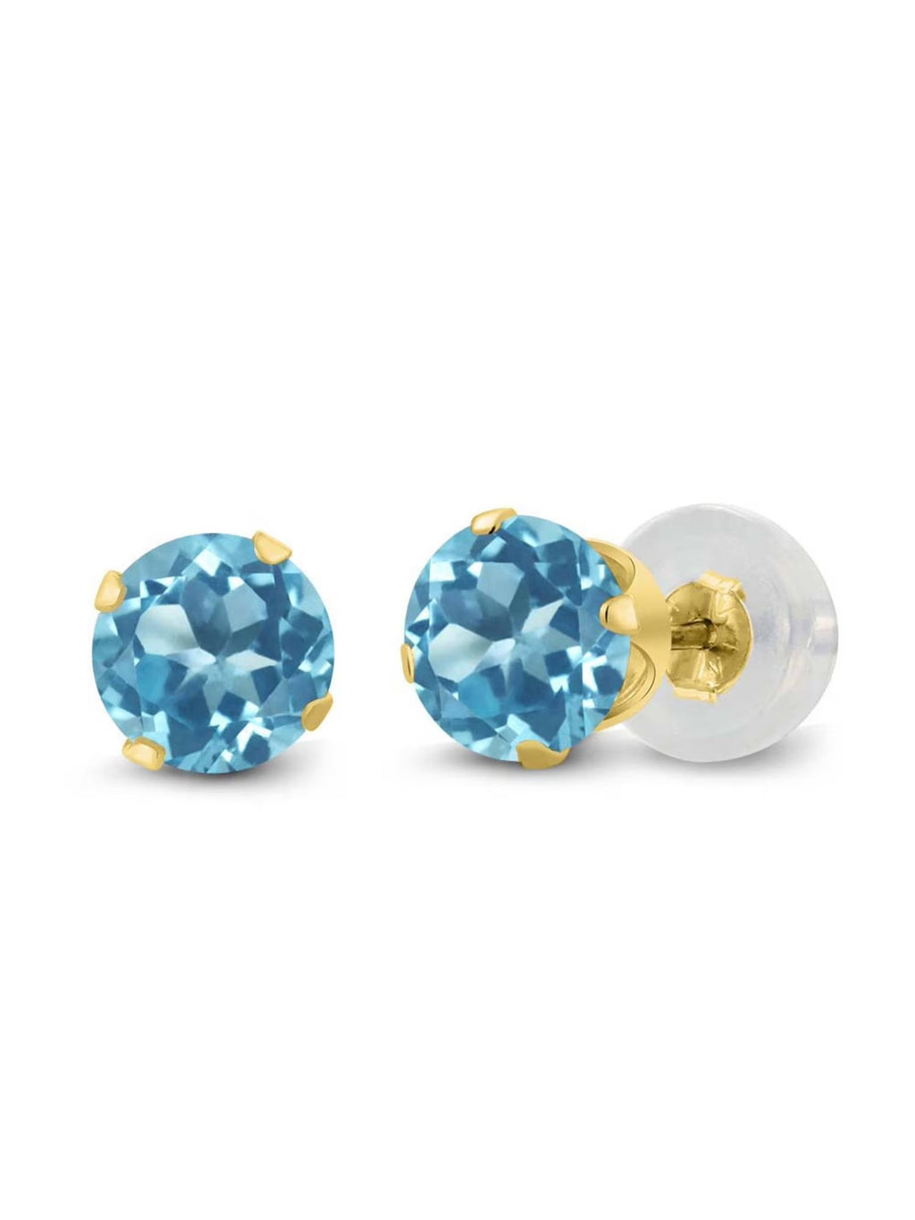 14K Yellow Gold Blue Topaz Stud Earrings V568