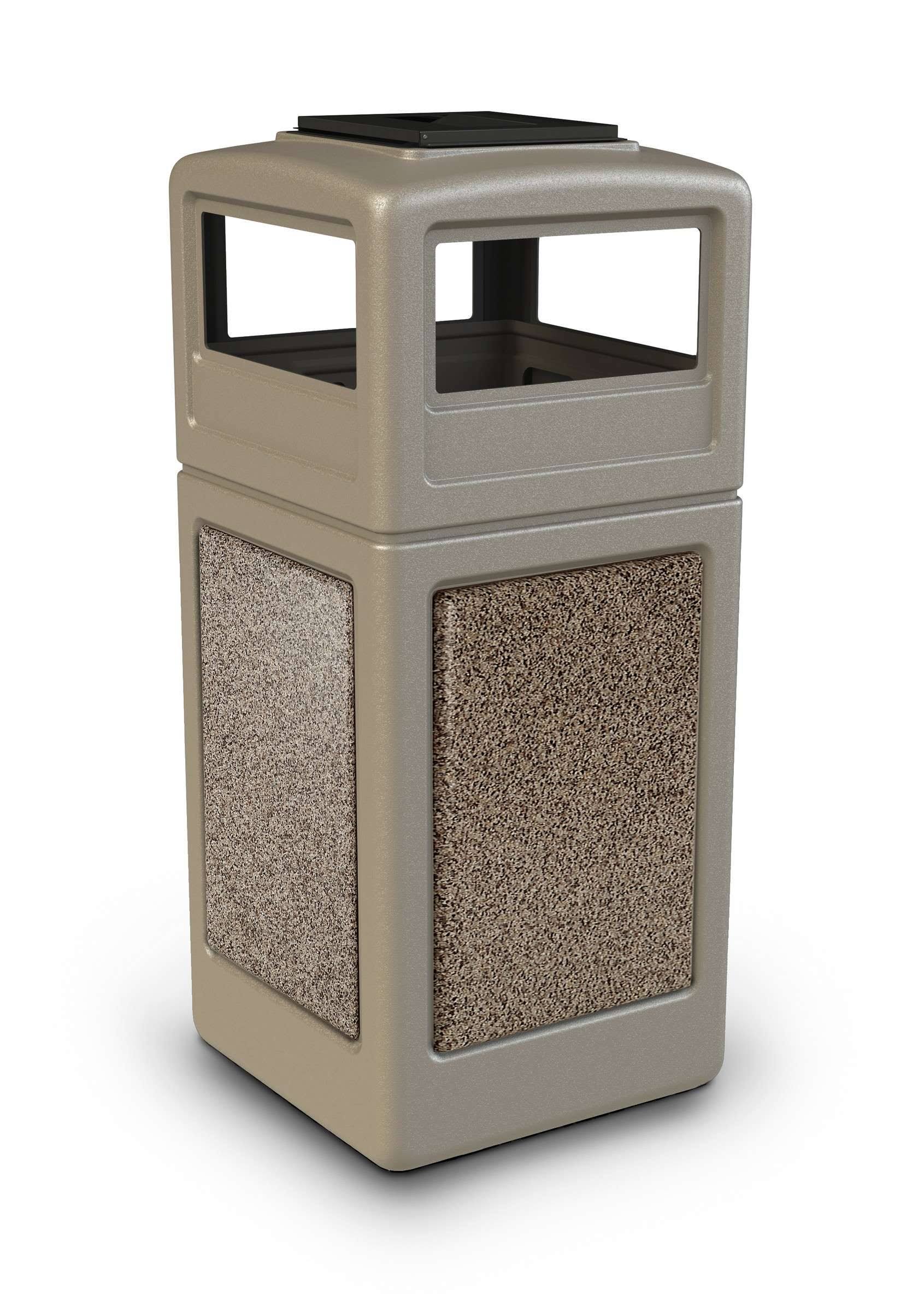 Beige 42 Gallon Square Trash Receptacle with Ashtray Dome Lid G6750