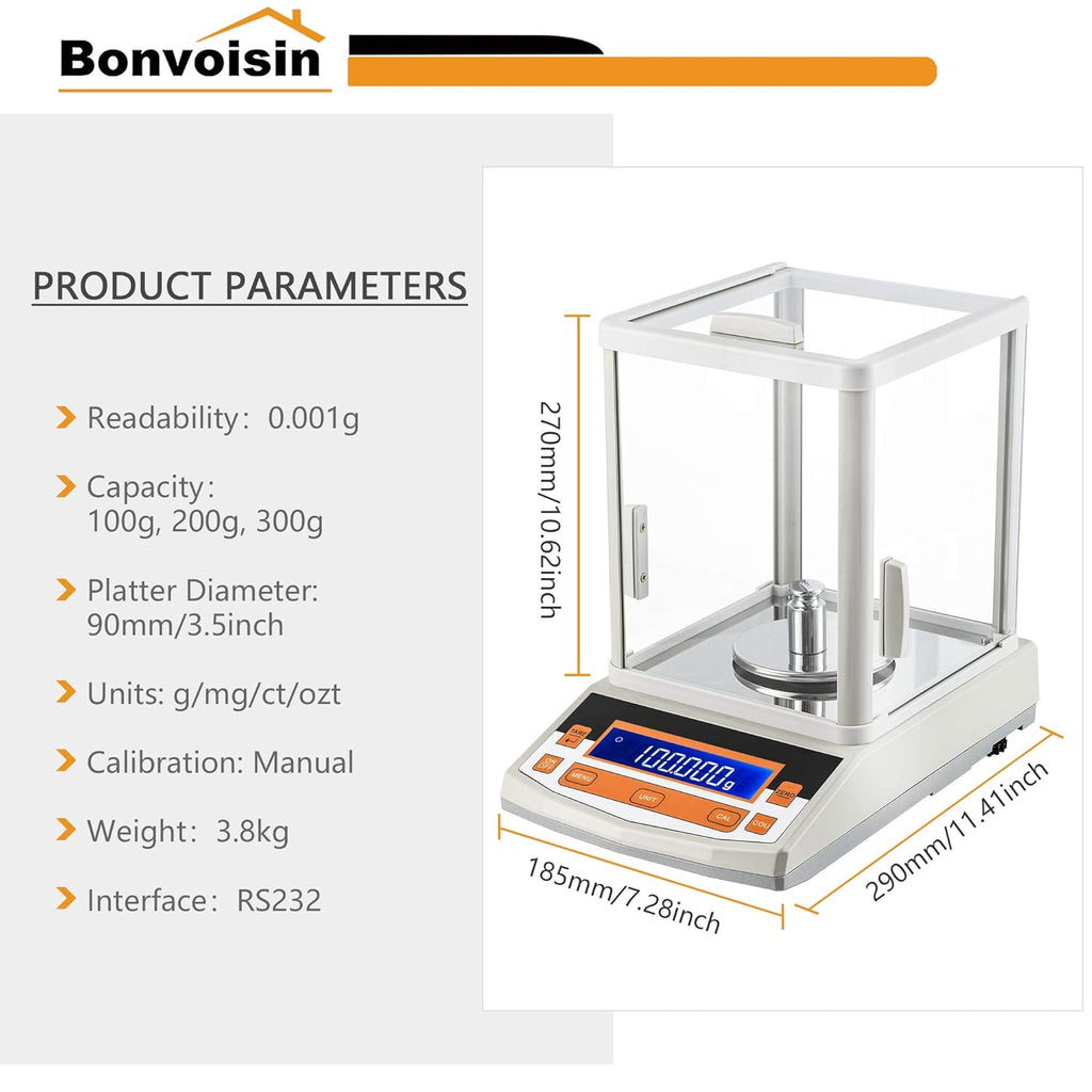 Analytical Balance 300g x 1mg Precision Lab Scale with LCD Display B71512