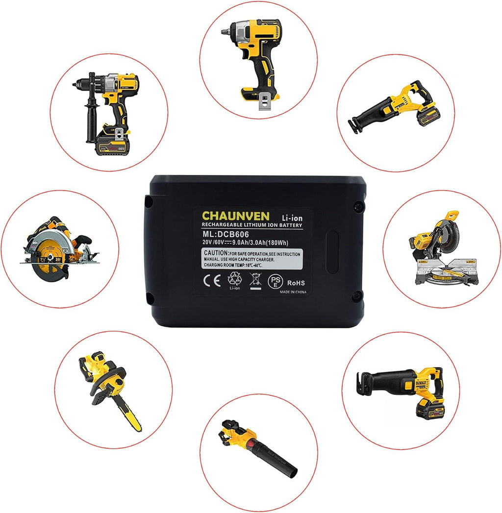 DCB606 Battery Replacement for Dewalt 20V / 60V Cordless Power Tools Battery C3321
