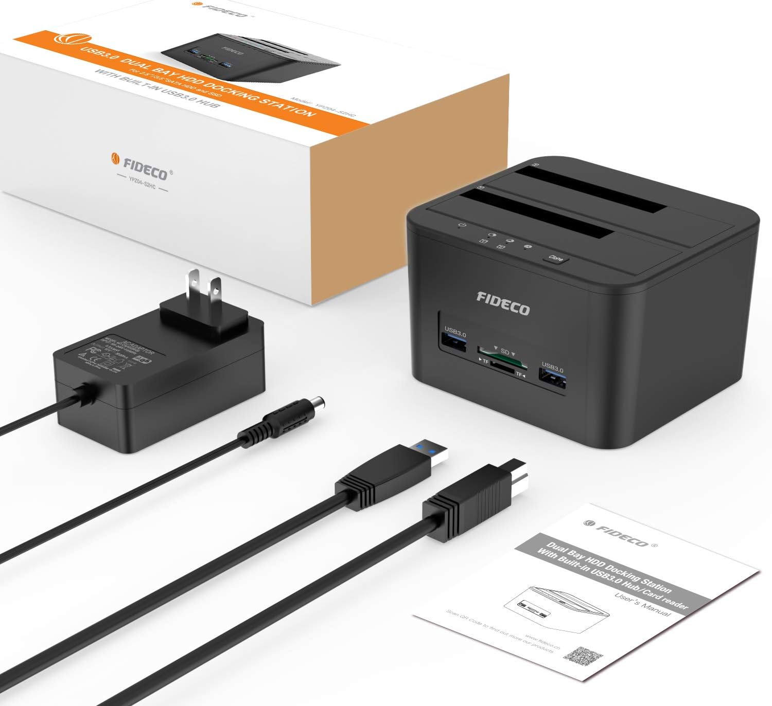 USB 3.0 to SATA Dual-Bay External HDD Dock with Offline Clone Function and TF & SD Card Slots, Pack of 2 J773931
