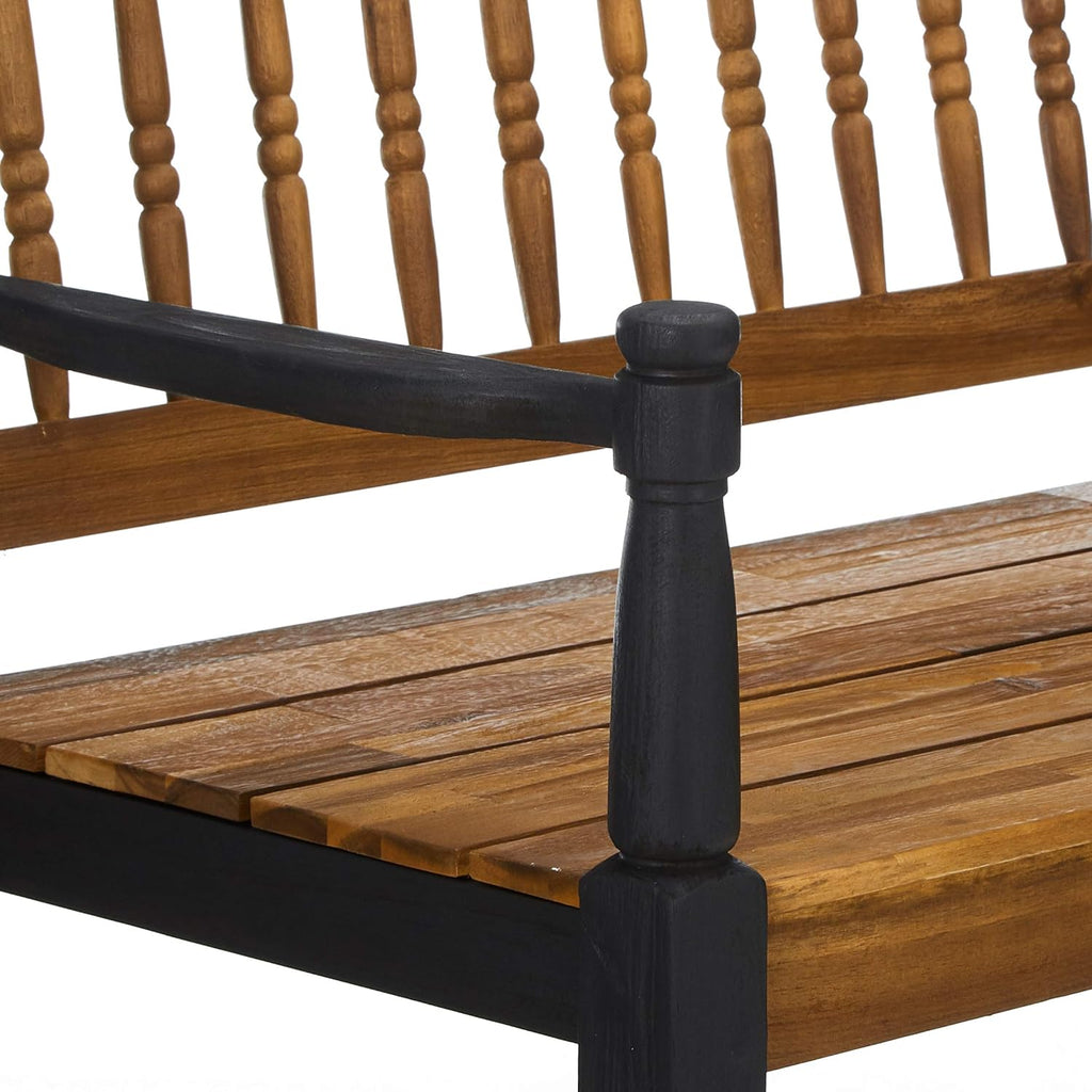 Teak and Black Acacia Wood Bench with Shelf M198