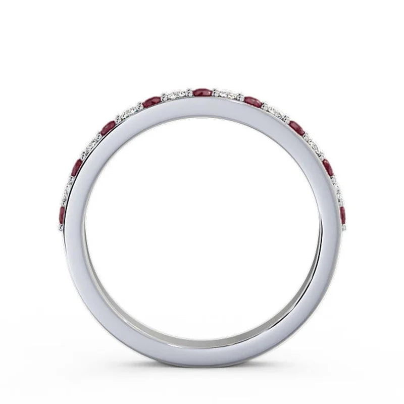 14K White Gold Diamond Ruby Half Eternity Band T41386