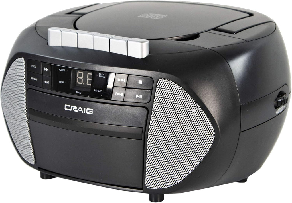 Portable Top-Loading CD Boombox with AM/FM Stereo Radio and Cassette Player/Recorder in Black, Pack of 2 O3011