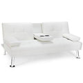 White Faux Leather Convertible Sofa with Storage D372455