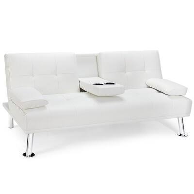 White Faux Leather Convertible Sofa with Storage D372455