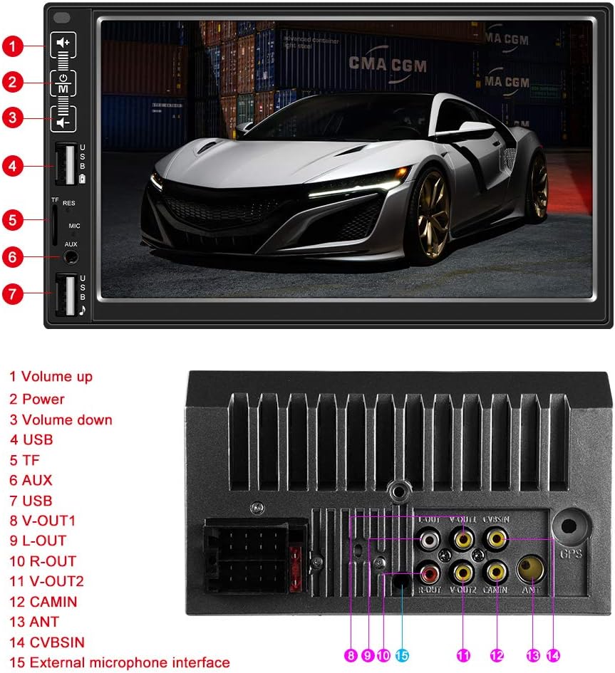 7” Touch Screen Double Din Car Stereo with Bluetooth Backup Camera A267712