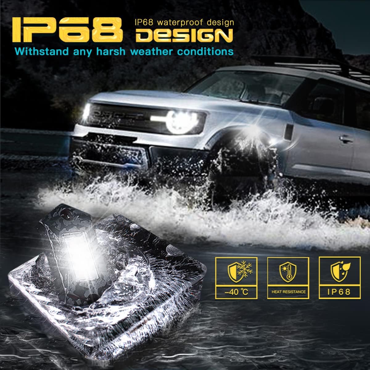 White LED Rock Lights 8 Pods D7410