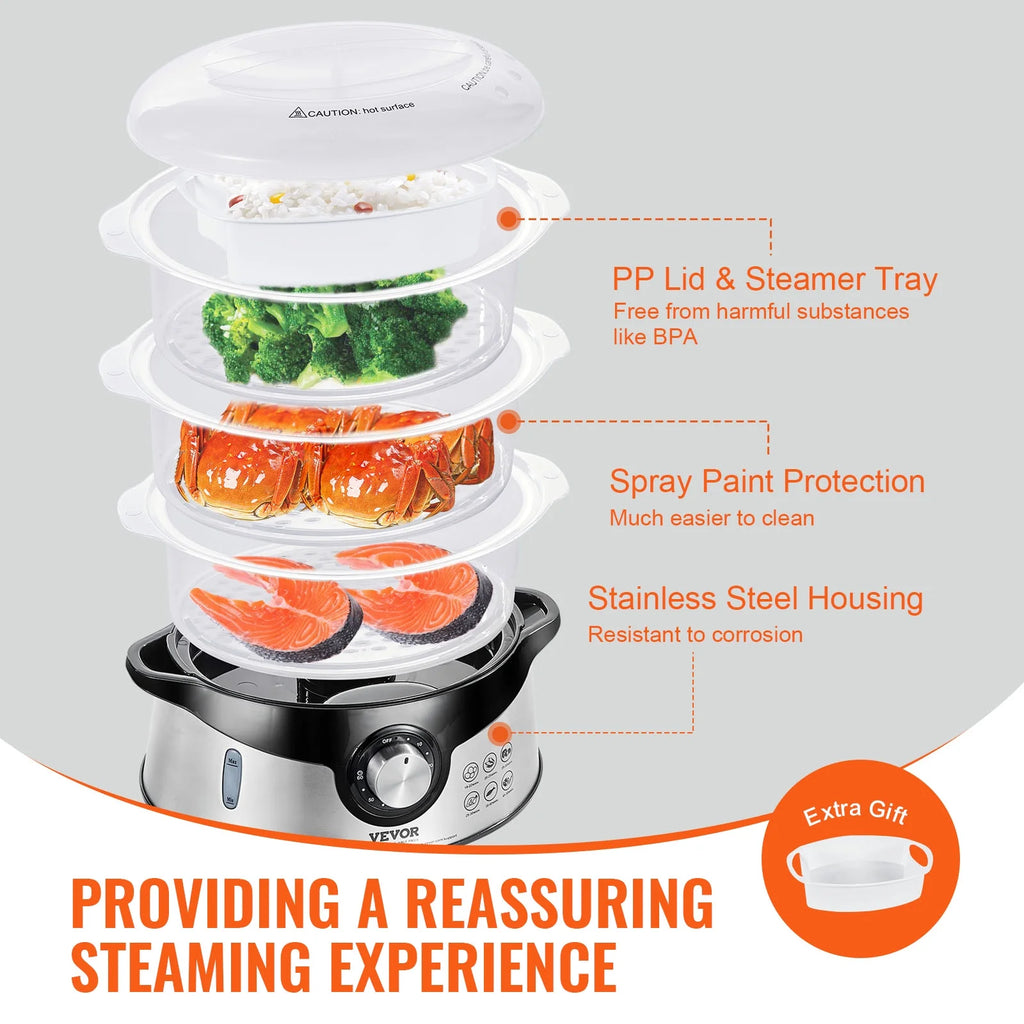 9.5Qt Electric Food Steamer 3-Tier 800W T395