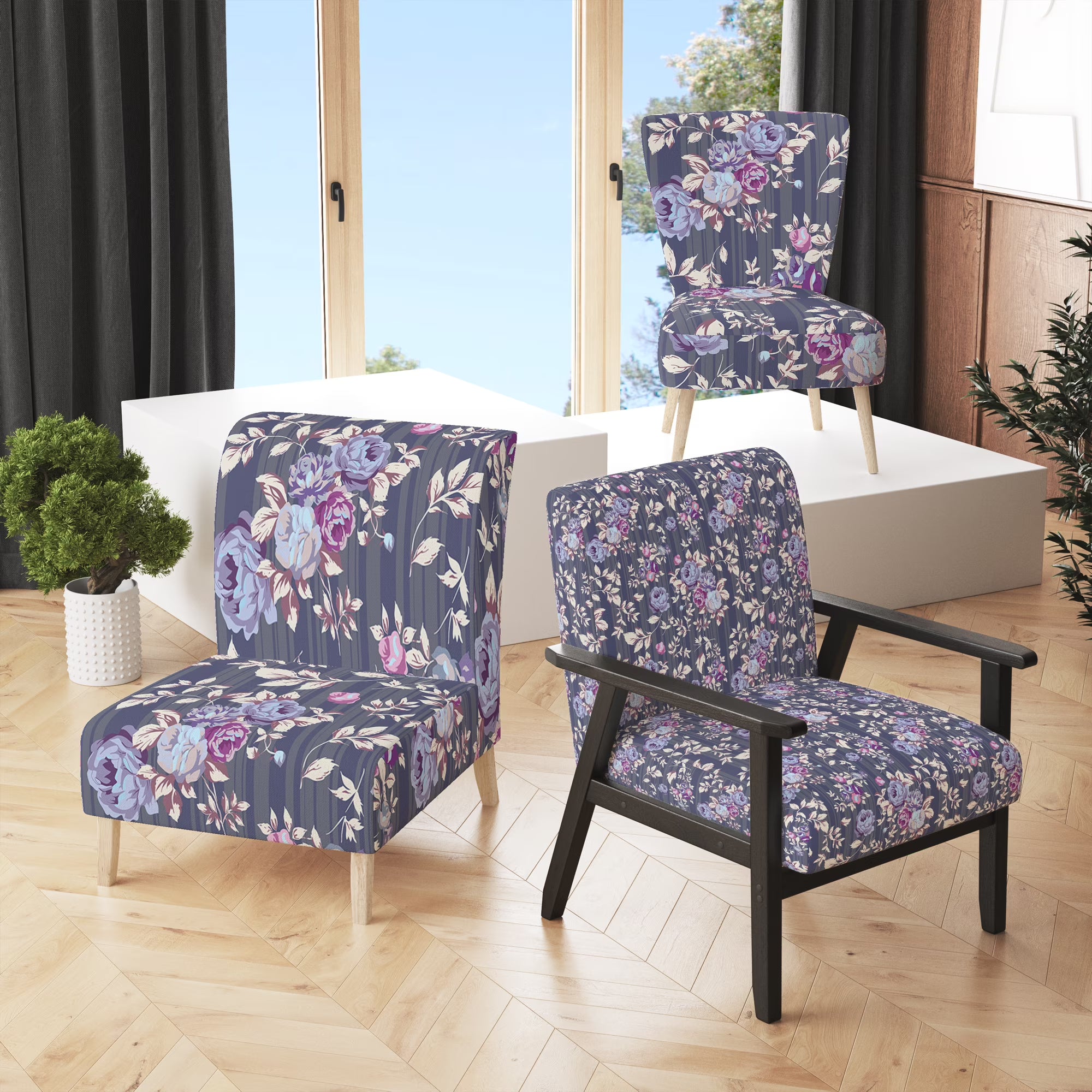 Upholstered Patterned Accent Chair and Arm Chair U108640