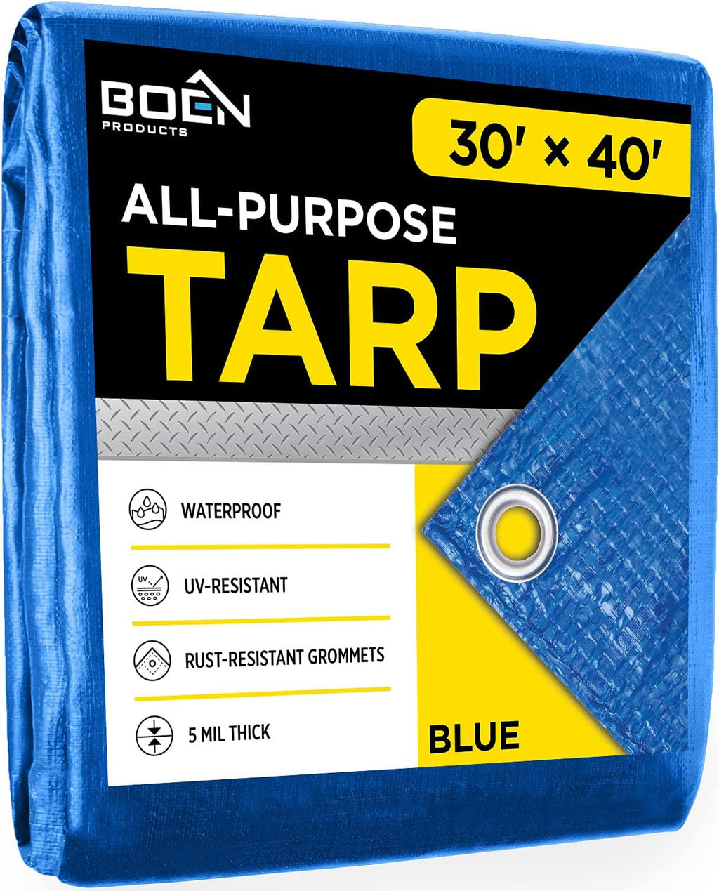 Blue Poly Tarp Cover 5 Mil Thick Waterproof (30' x 40') P513682