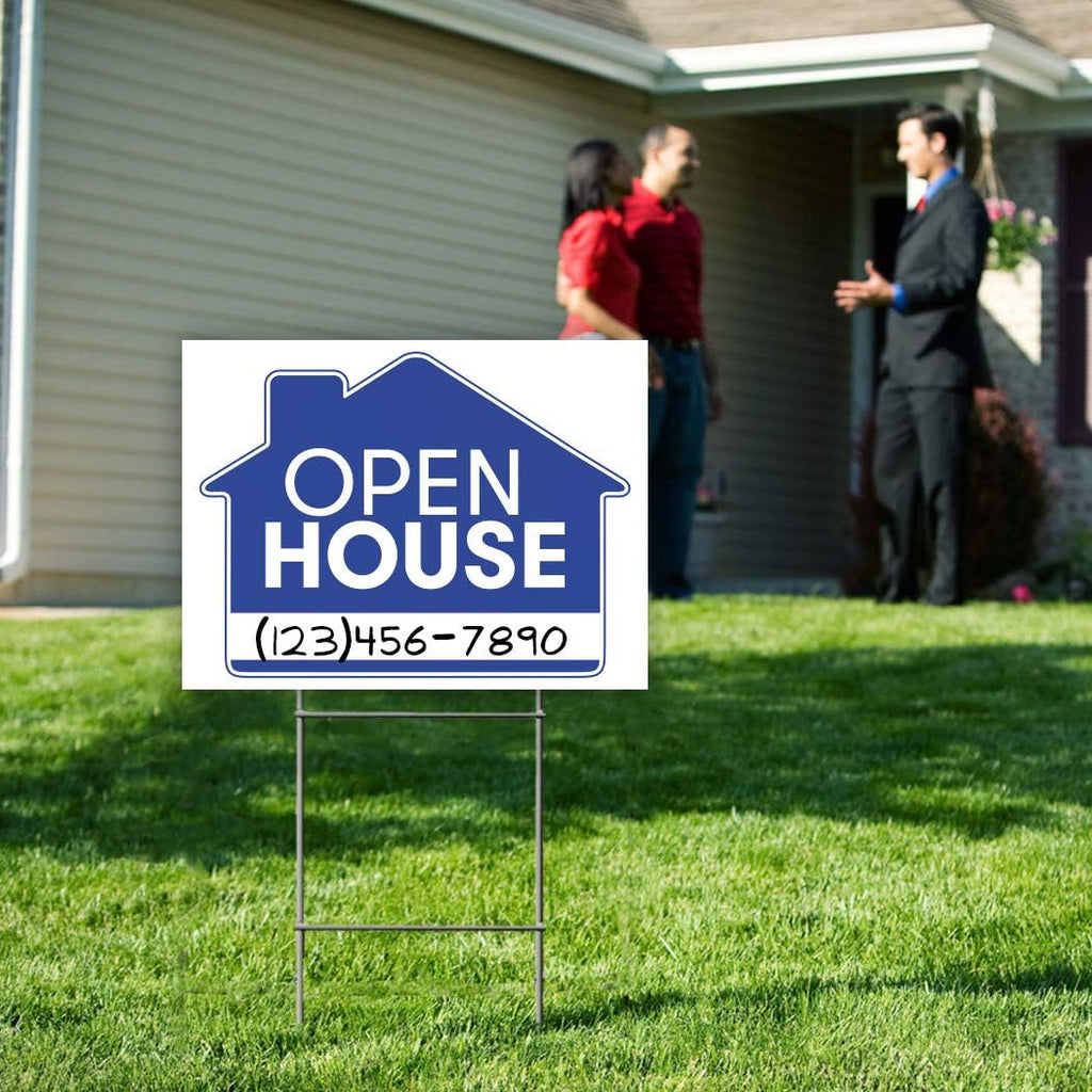 5 Double Sided Blue Property Yard Sign Bulk Pack with 5 Heavy Duty Rust Free H Wire Stakes, 18”x 24”, Pack of 2 G31043