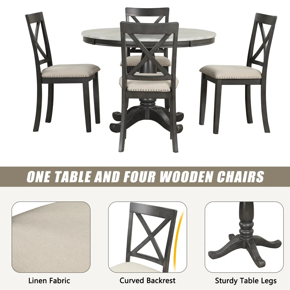 5-Piece Solid Wood Round Dining Table and Chairs Set U3898
