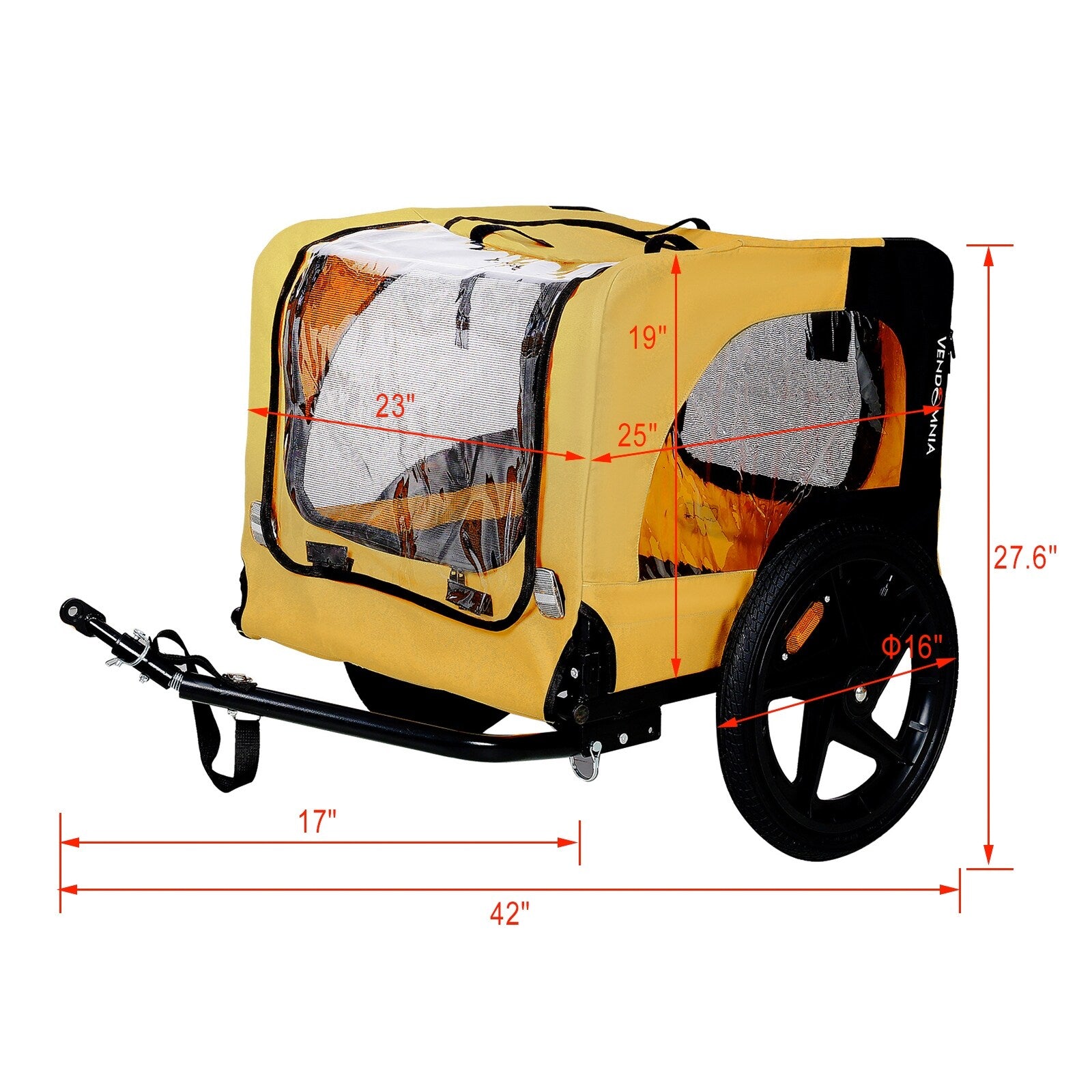Yellow Foldable Pet Stroller Dog Carrier Bicycle Trailer T743535