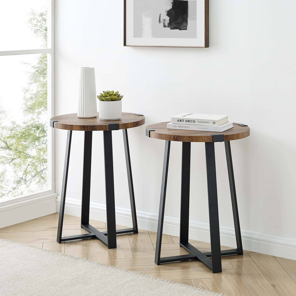 Rustic Oak Round Side Table G71048