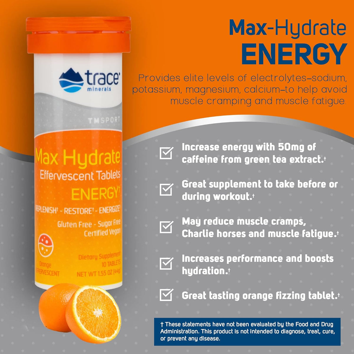 8 Tubes of 10 Tablets Electrolyte FIZZING Orange Flavor Pack of 2 J58886