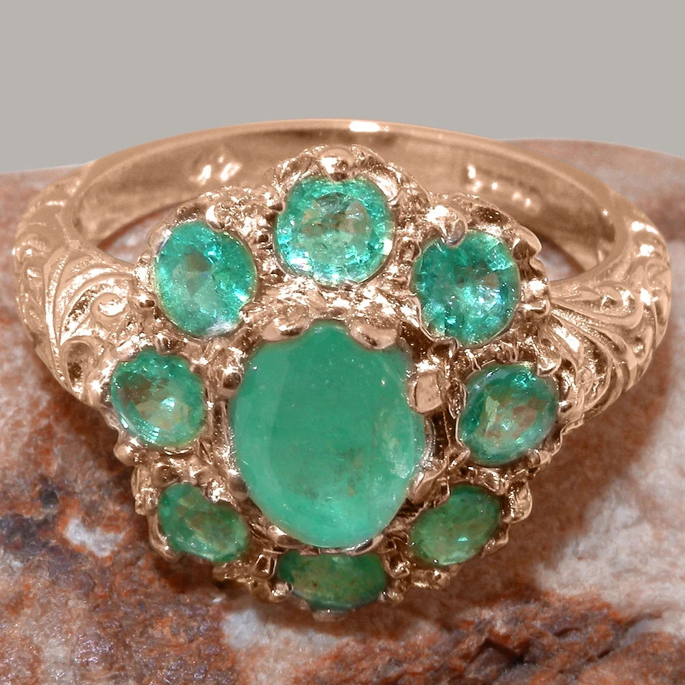 18k Rose Gold Natural Emerald Statement Ring T9730
