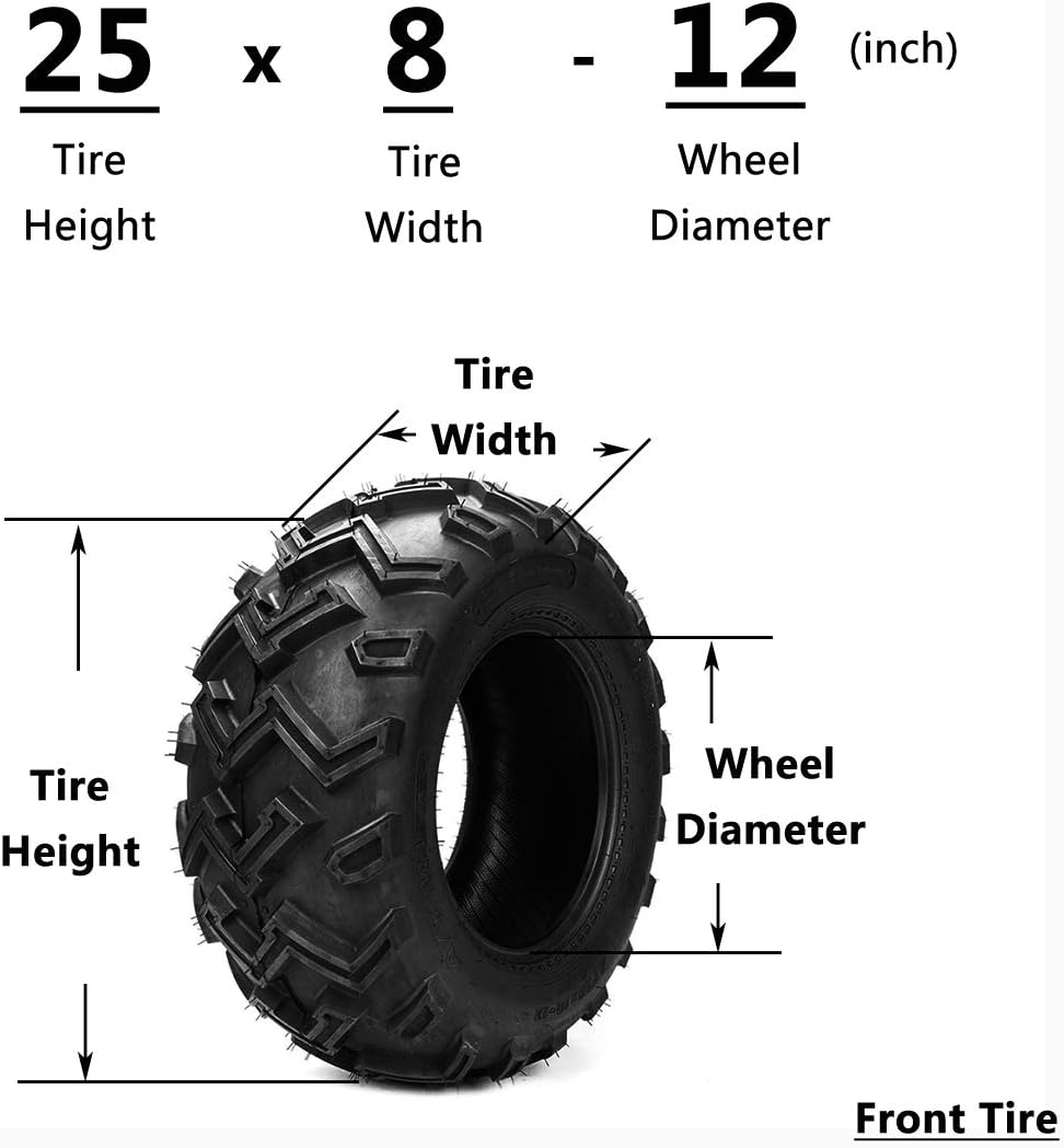 4PCS 25x8-12 Front & 25x10-12 Rear 6 Ply ATV/UTV Tubeless Tires A80319