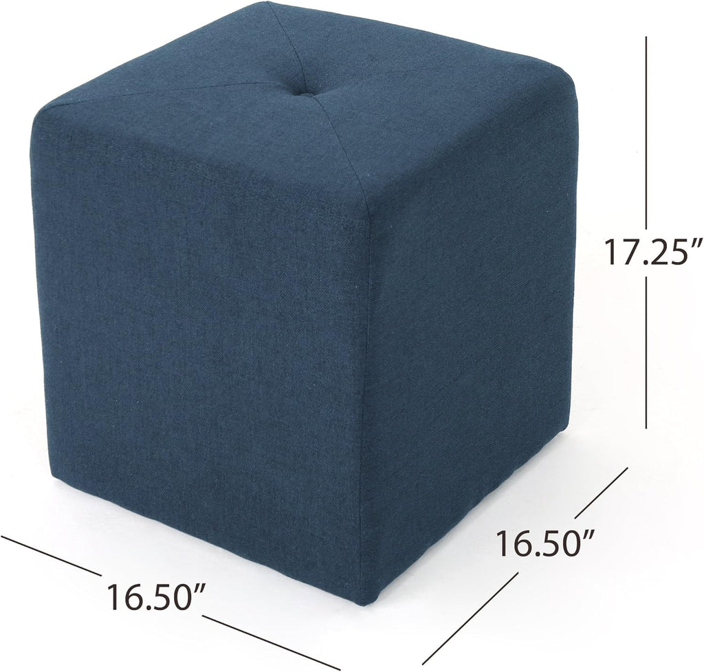 Navy Blue Fabric Square Ottoman F87044