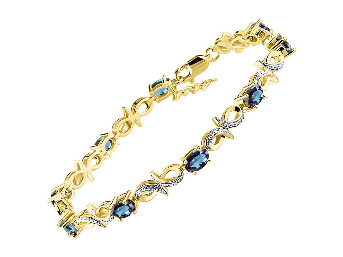 Yellow Gold Plated Love Knot Tennis Bracelet, Ring & Necklace with Alexandrite Z324795