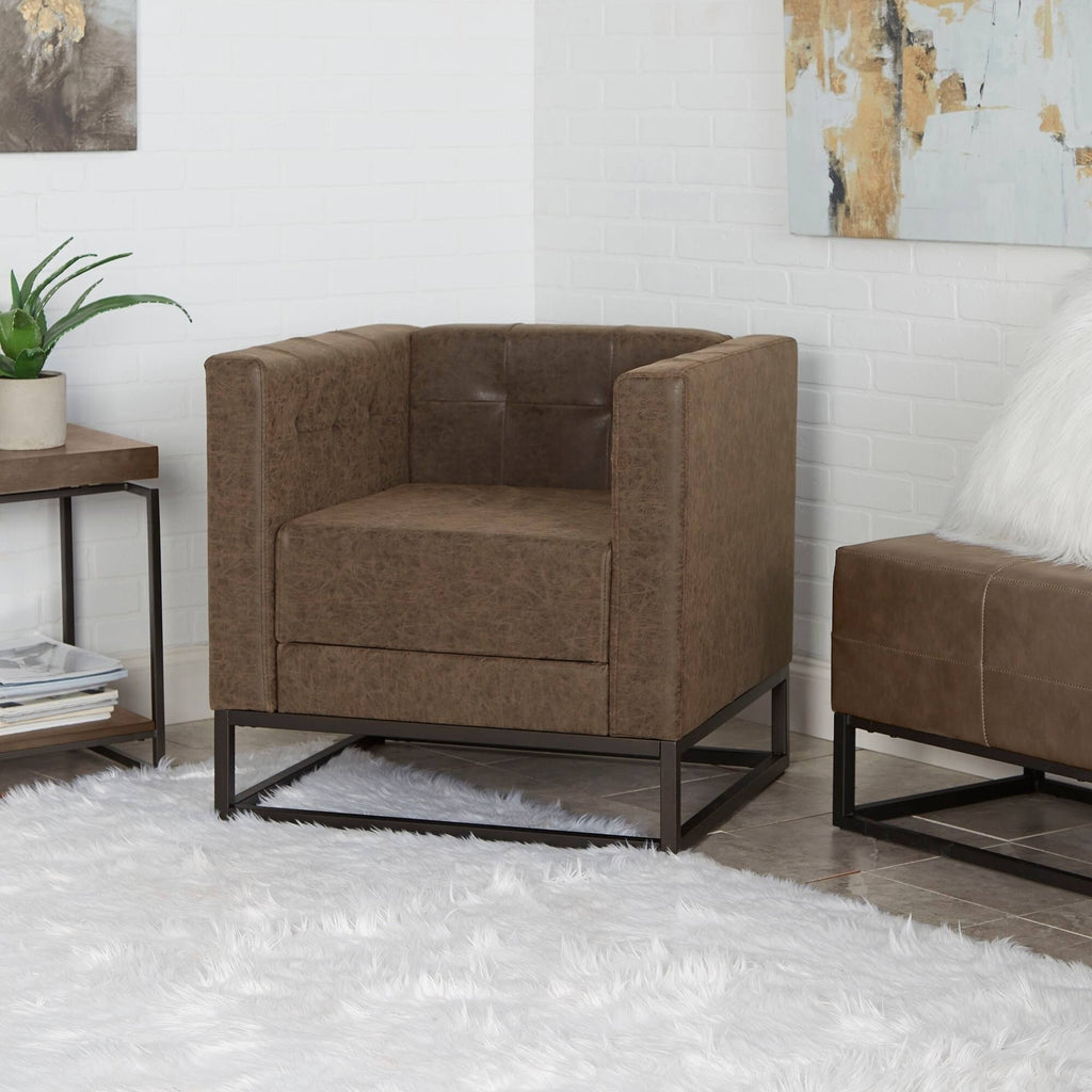 Brown Upholstered Accent Chair with Metal Base C742