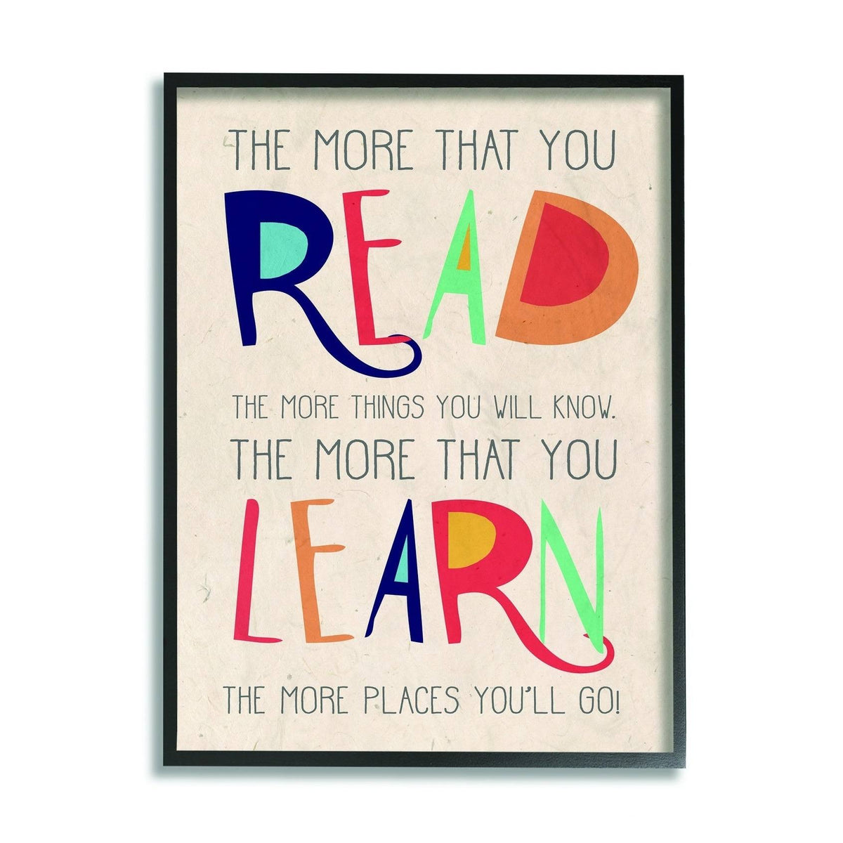 Red Orange Blue and Green Read Learn Cartoon Typography Black Framed 24 x 30 M736024