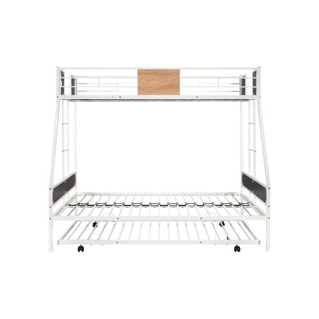 Twin Over Twin Full Metal Bunk Bed Frames with Trundle & Two-Side Ladders A545