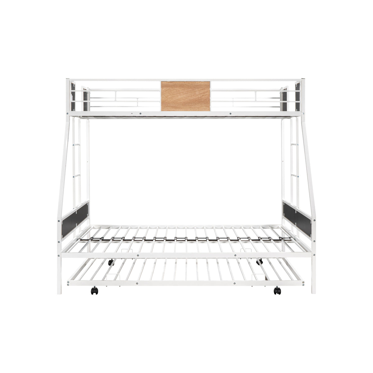 Twin Over Twin Full Metal Bunk Bed Frames with Trundle & Two-Side Ladders A545