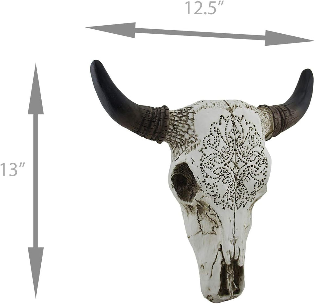 Carved White Bull Skull Wall Hanging Pack of 2 K995