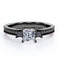 0.5 TCW Princess Cut Moissanite Engagement Ring with Lab Created Black Diamond C2918