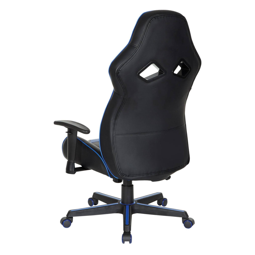 Black Faux Leather Gaming Chair with Blue Accents N208