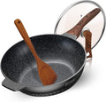 Nonstick Frying Pan with Lid and Wok Spatula, 12.5 Inch Cast Aluminum Skillet J94537