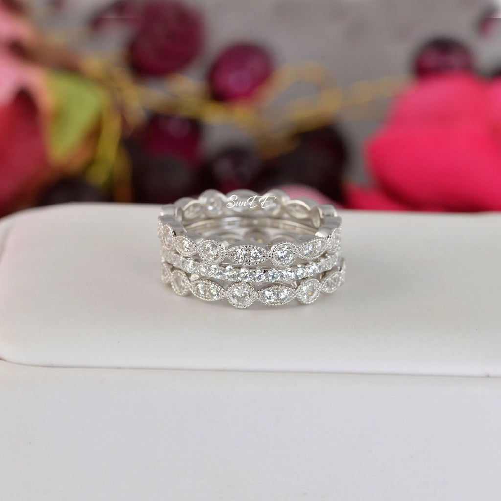 2.06ct Diamond Simulated 925 Sterling Silver Wedding Band Stack Ring L5970