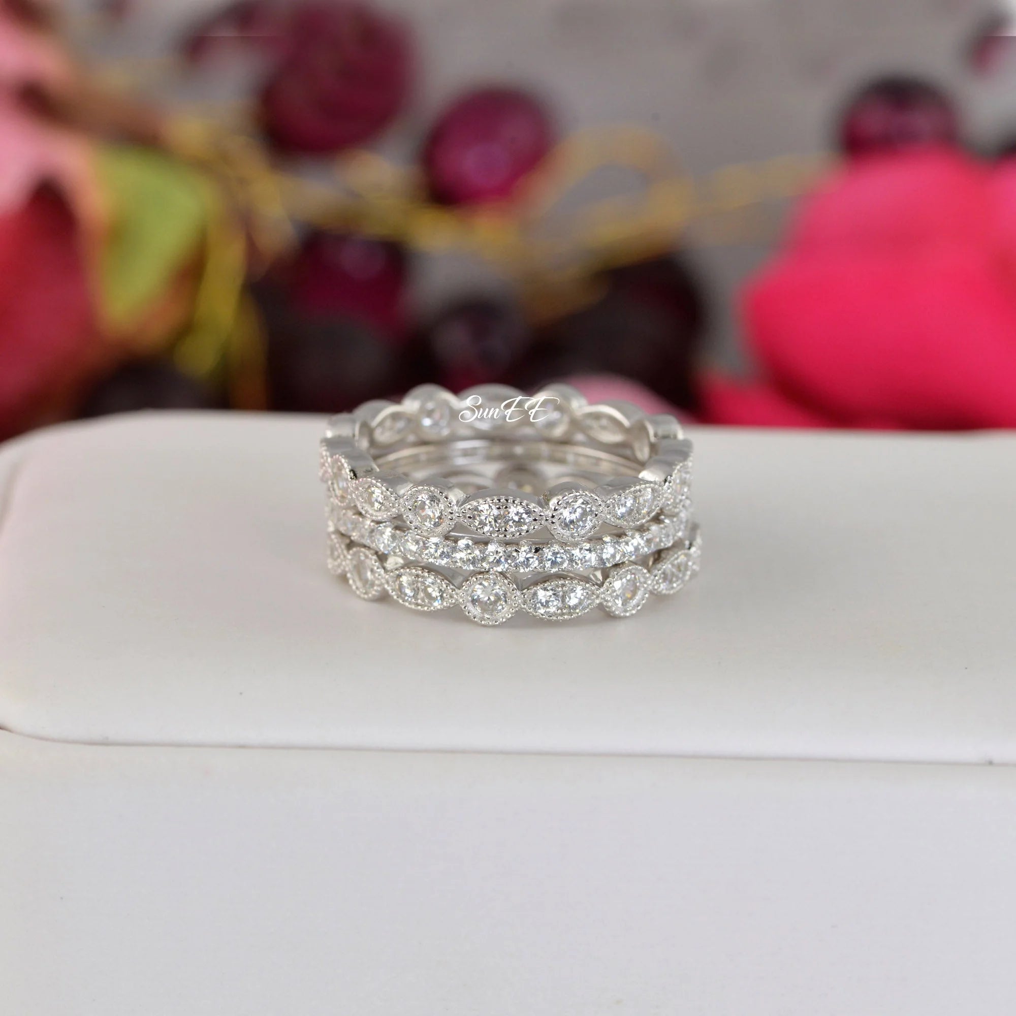 2.06ct Diamond Simulated 925 Sterling Silver Wedding Band Stack Ring L5970