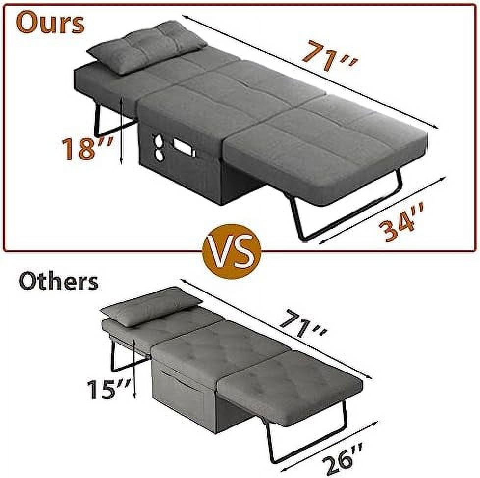 4 in 1 Convertible Chair Sofa Bed with Adjustable Backrest Linen Fabric Dark Grey H852